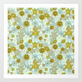 Abuela’s Curtains - olive green & baby blue  Art Print
