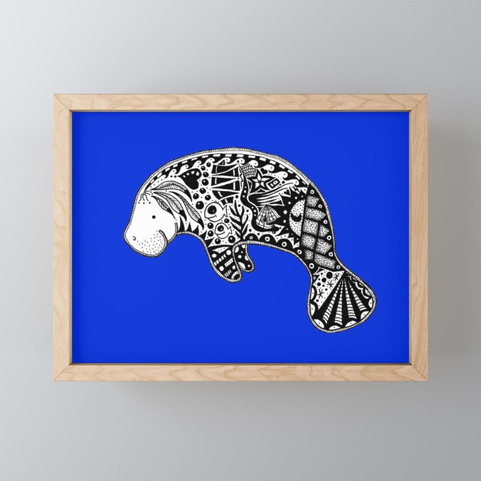 Blue Manatee Framed Mini Art Print