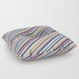 [ Thumbnail: Dark Slate Blue, Turquoise & Brown Colored Stripes/Lines Pattern Floor Pillow ]