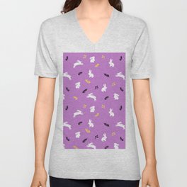 Cute Bunnies in Purple V Neck T Shirt