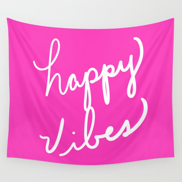 Happy Vibes Bold Pink Wall Tapestry