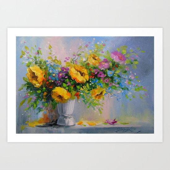 Bouquet de fleurs jaunes Art Print