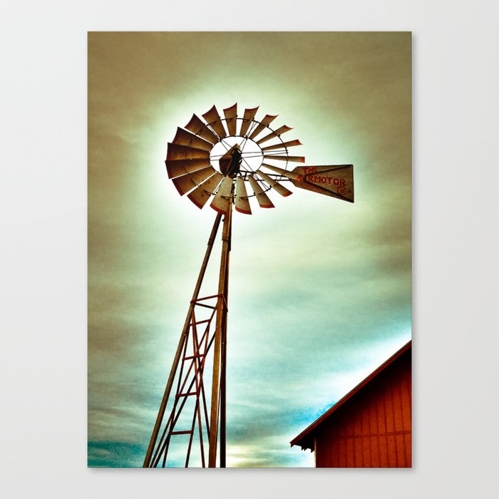 Windmill by the Old Red Barn Canvas Print