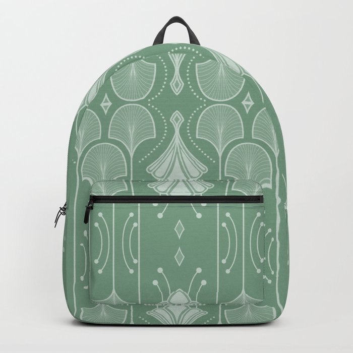 Art Deco Botanical Leaf Shapes Green Backpack