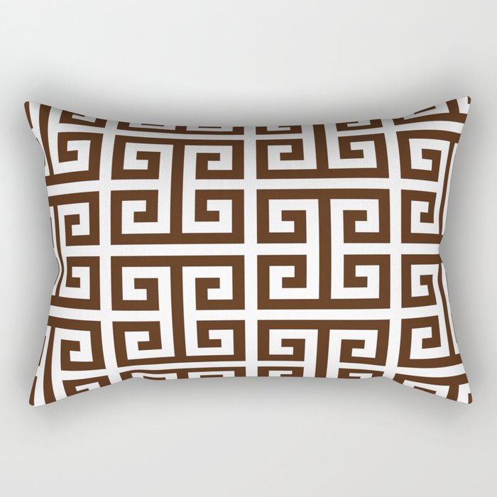 Dark Brown and White Greek Key Pattern Rectangular Pillow