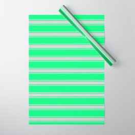 [ Thumbnail: Green and Light Gray Colored Stripes/Lines Pattern Wrapping Paper ]