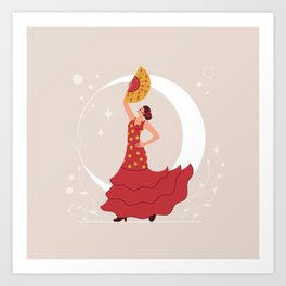 Woman dancing flamenco and holding a fan. Art Print