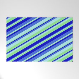 [ Thumbnail: Turquoise, Light Green, Blue, and Royal Blue Colored Stripes/Lines Pattern Welcome Mat ]