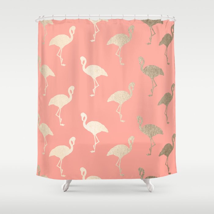 coral and gold shower curtain