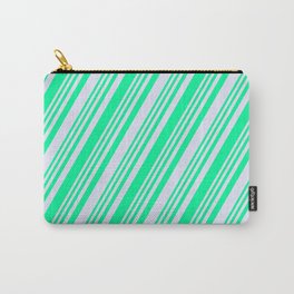 [ Thumbnail: Green & Lavender Colored Striped Pattern Carry-All Pouch ]