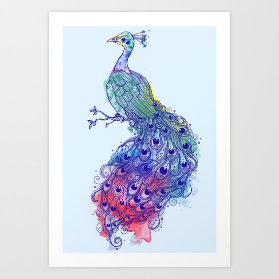 Calm Blue Peacock Art Print