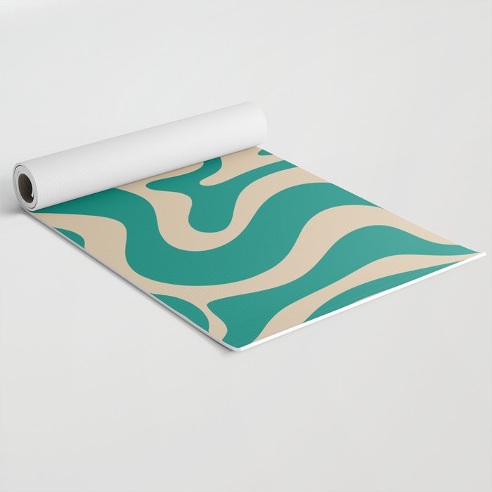 Liquid Swirl Retro Abstract Pattern in Mid Mod Turquoise Teal and Beige Yoga  Mat by Kierkegaard Design Studio