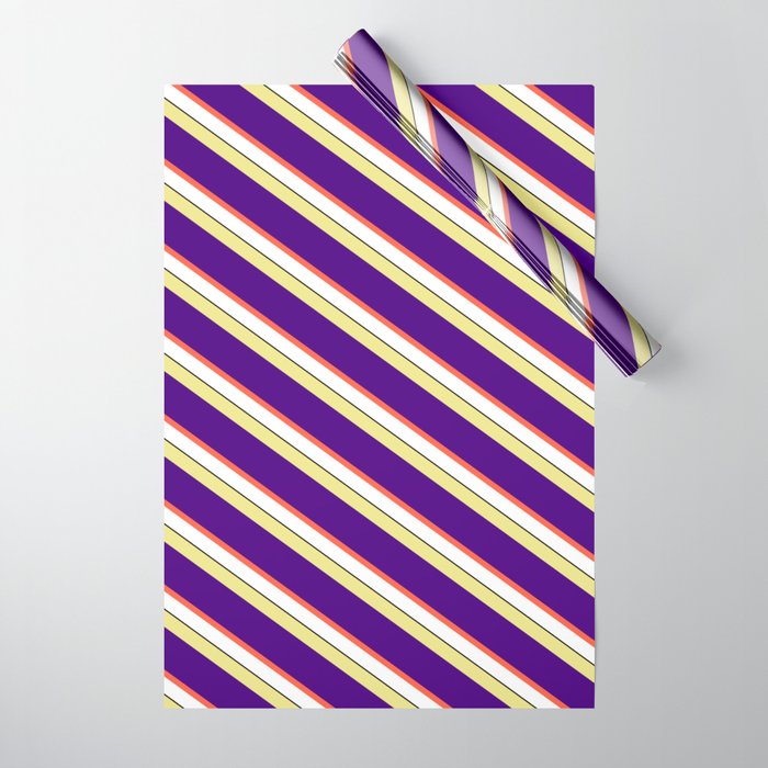 Eyecatching Tan, Indigo, Red, White, and Black Colored Lines/Stripes Pattern Wrapping Paper