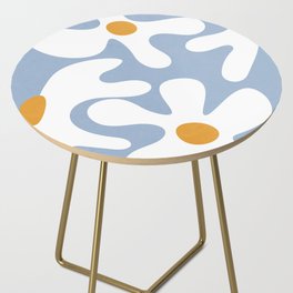 Abstract Flowers White Blue Side Table