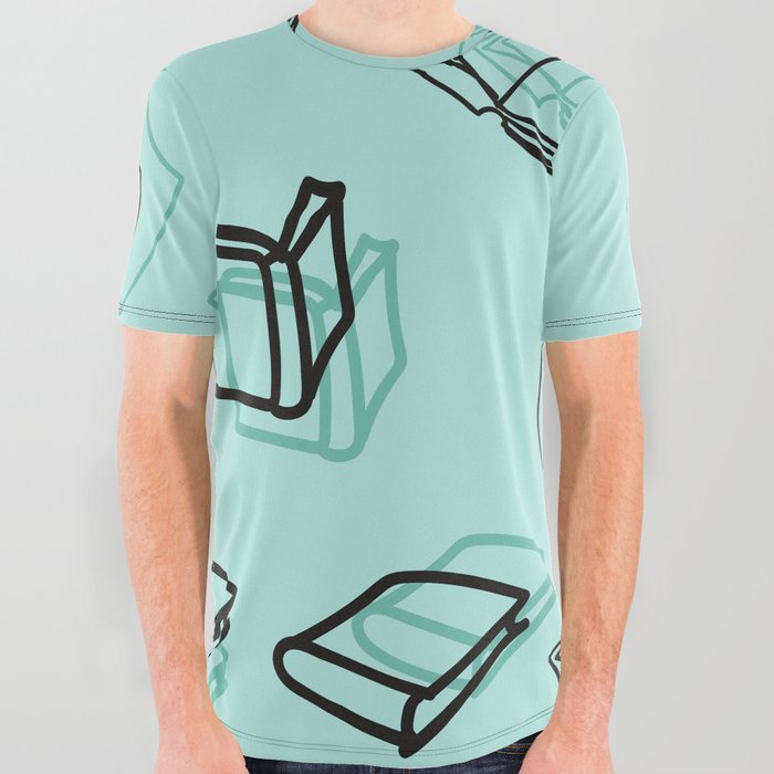 Hand Drawn Books Pattern All Over Graphic Tee