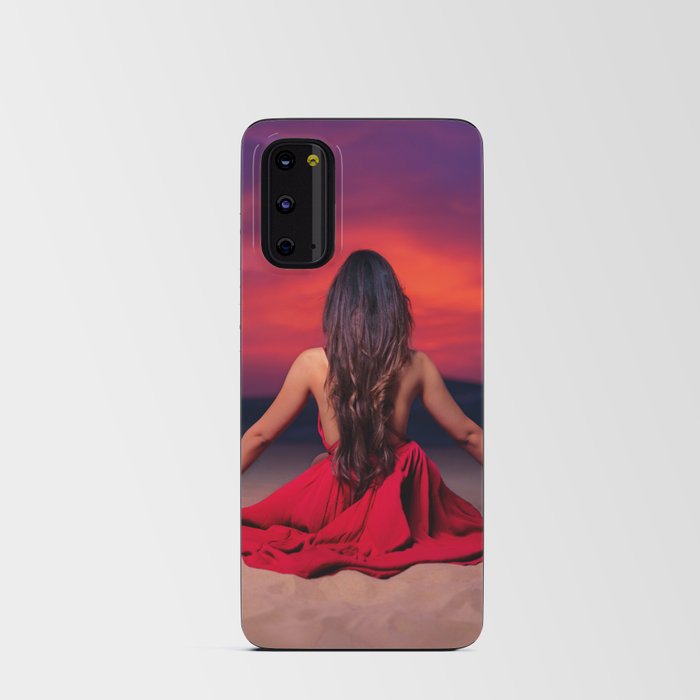 Another tequila sunrise; woman watching purple and pink sunrise in the desert magical realism female portrait color photograph / photography Android Card Case