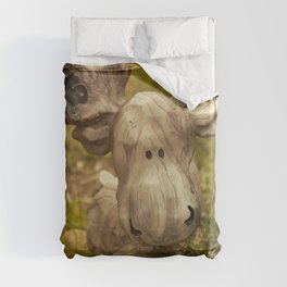Moose Statue with Butterfly Duvet Cover