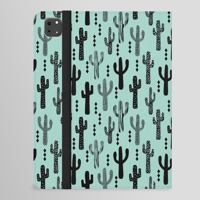 Cactus pattern print mint black minimal geometric modern illustration desert southwest nature iPad Folio Case