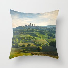 Panoramic view of San Gimignano and countryside landscape. Tuscany Throw Pillow