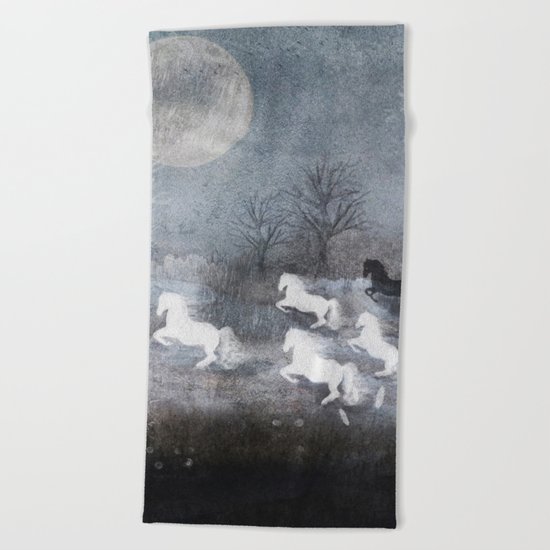Five Horses and a Fox Beach Towel