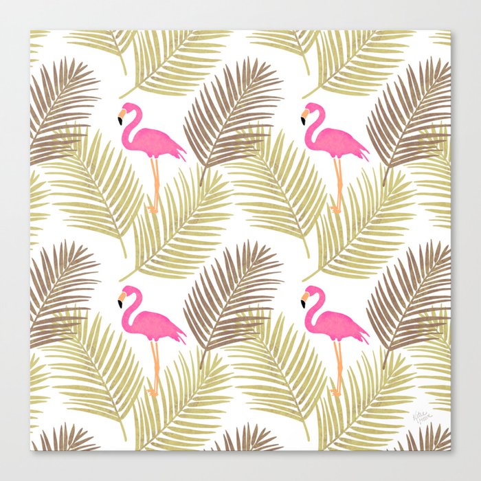 Flamingo Palms - Pink & Green Canvas Print