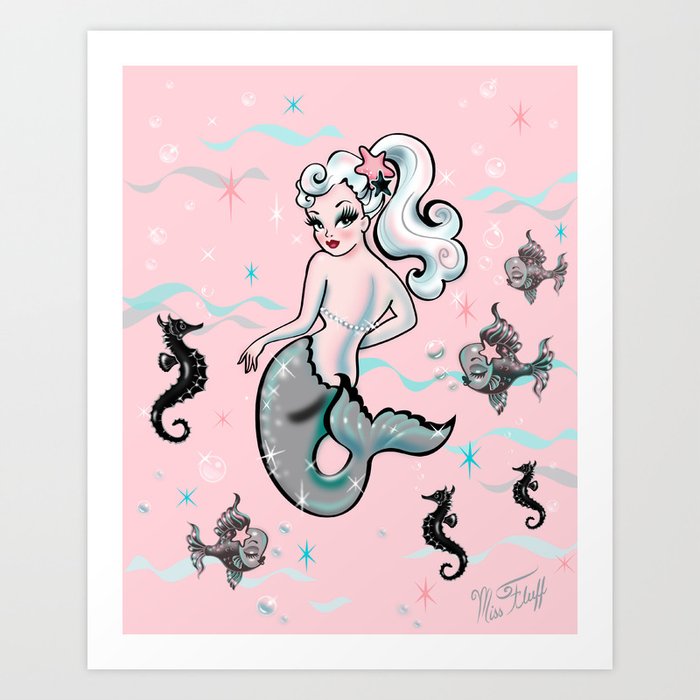Pearla the Mermaid on Pink Art Print