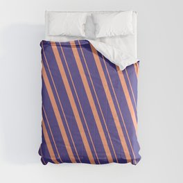 [ Thumbnail: Light Salmon and Dark Slate Blue Colored Lines/Stripes Pattern Comforter ]