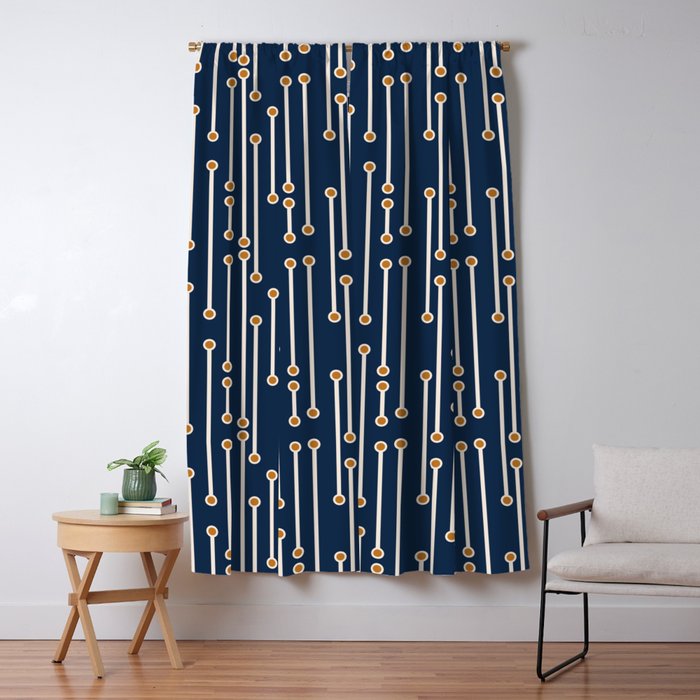Dotted Lines In Navy Cream And Orange Blackout Curtain By