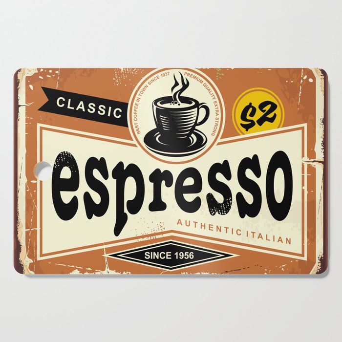 Authentic Italian espresso vintage tin sign advertise. Coffee poster. Drinks vintage illustration.  Cutting Board