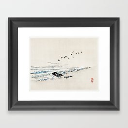 Beach scenery by Kono Bairei - Japanese Beach Illustration Framed Art Print