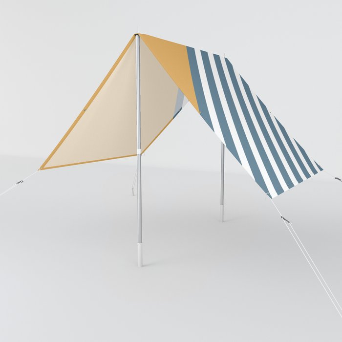 Color Block & Stripes Geometric Print, Yellow, Blue and White Sun Shade