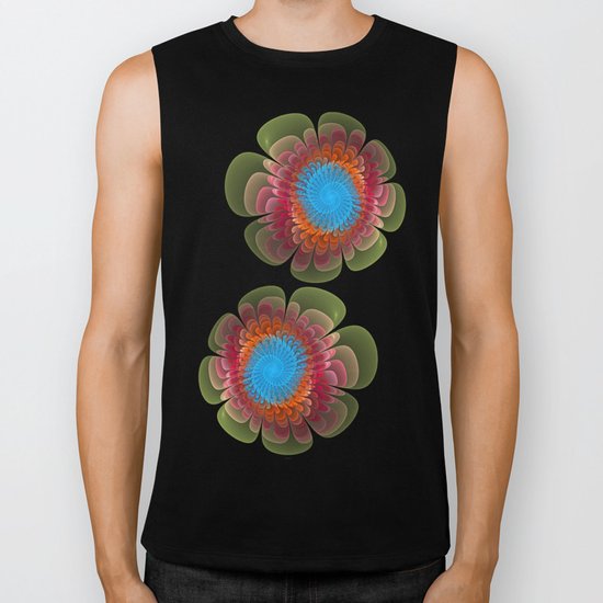 Colourful fantasy flower with a spiral heart Biker Tank