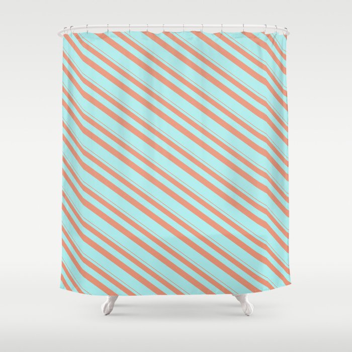 Dark Salmon & Turquoise Colored Lines Pattern Shower Curtain