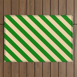 [ Thumbnail: Green & Tan Colored Lined/Striped Pattern Outdoor Rug ]