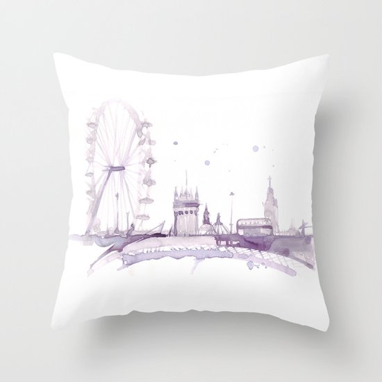 Watercolor landscape illustration_London Eye Throw Pillow