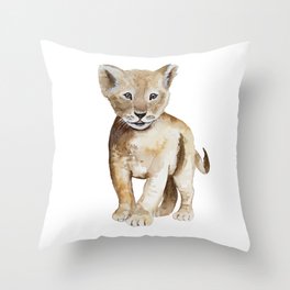 Baby lion watercolor Throw Pillow