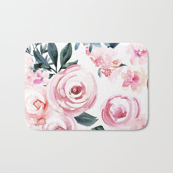 Watercolor Rose Bath Mat