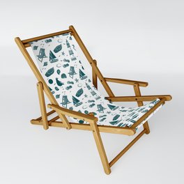 Teal Blue Summer Beach Elements Pattern Sling Chair