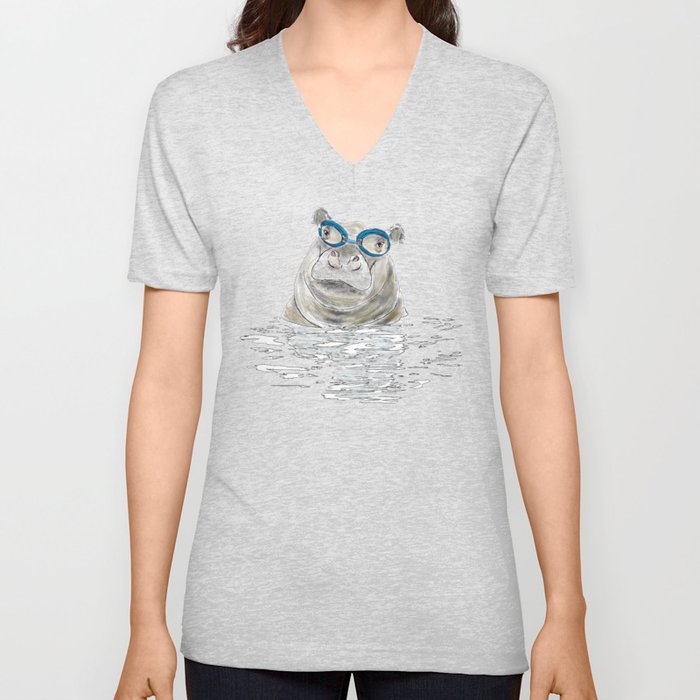 Hippo with swimming goggles V Neck T Shirt