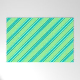 [ Thumbnail: Green & Dark Turquoise Colored Lines/Stripes Pattern Welcome Mat ]