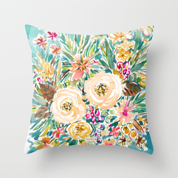 SMELLS LIKE A HAPPY DENTAL VISIT Colorful Floral Throw Pillow