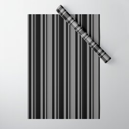 [ Thumbnail: Black & Grey Colored Stripes Pattern Wrapping Paper ]