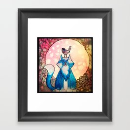 Mooncat in watercolour Framed Art Print