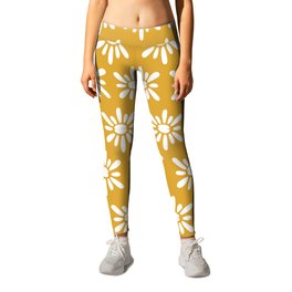 Floral Pattern (Mustard) Leggings | Midcenturymodern, Boho, Flowers, Nature, Bohemian, Yellow, Sun, Summersunhomeart, Pattern, Flower 