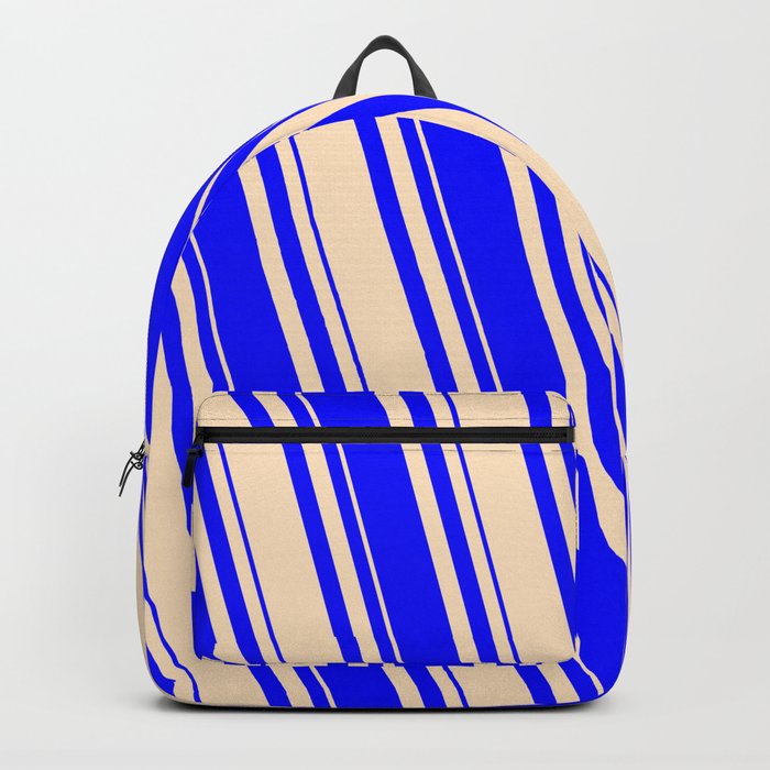 Bisque & Blue Colored Lined Pattern Backpack