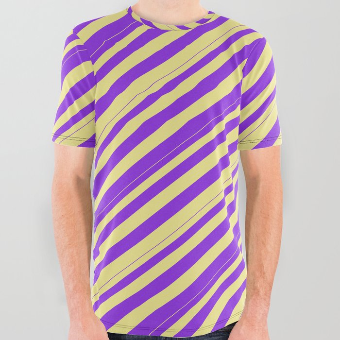 Tan & Purple Colored Pattern of Stripes All Over Graphic Tee