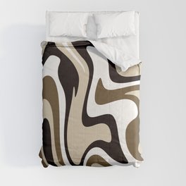 Mid Century Modern Liquid Abstract // Khaki Tan, Brown, Black and White Comforter