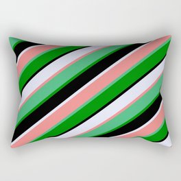 [ Thumbnail: Vibrant Lavender, Light Coral, Sea Green, Green & Black Colored Stripes/Lines Pattern Rectangular Pillow ]