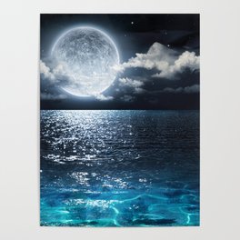 Full Moon over Ocean Poster