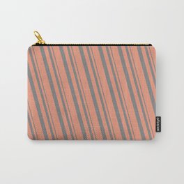 [ Thumbnail: Gray and Dark Salmon Colored Lined Pattern Carry-All Pouch ]